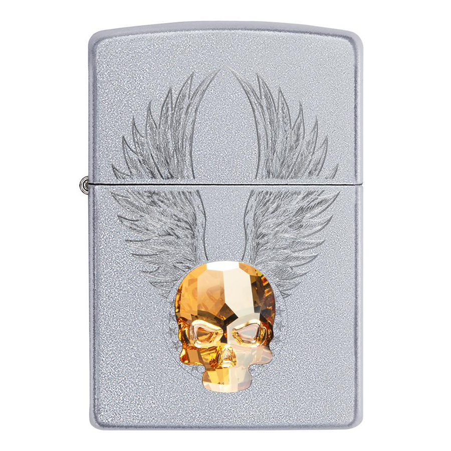 Bật Lửa Zippo 49034 – Zippo Gold Skull Design Swarovski Satin Chrome