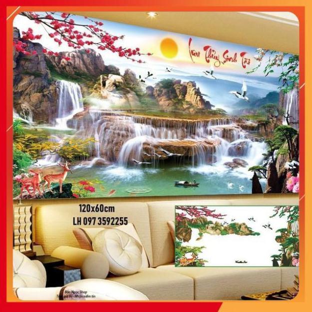 Tranh đính đá phong cảnh lưu thủy sinh tài 160x70cm