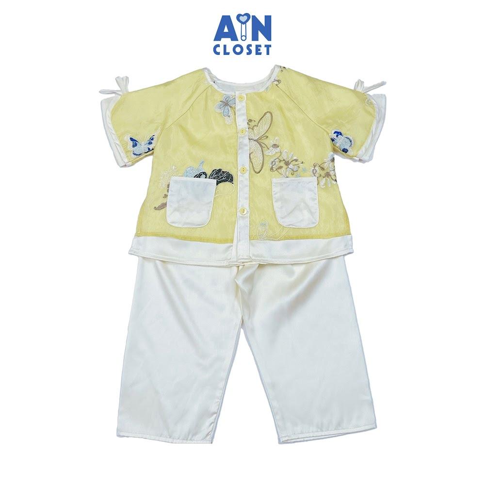 Bộ quần áo Bà Ba Dài tay ngắn bé gái họa tiết Bướm Hoa Tơ Vàng - AICDBGYKTAIT - AIN Closet