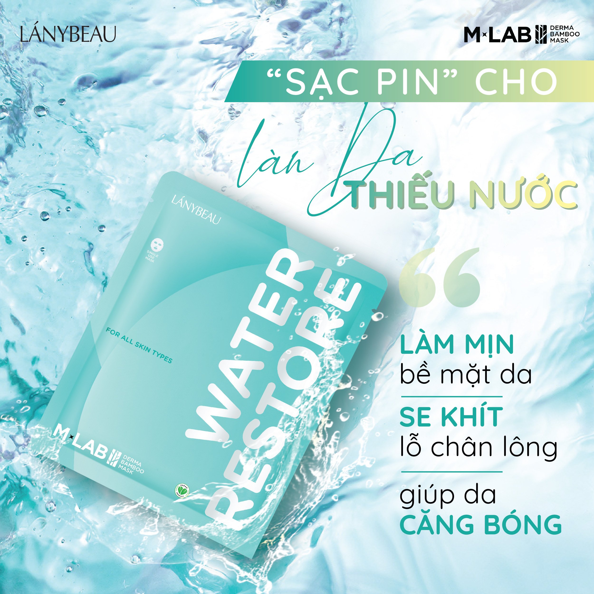 Hộp 7 miếng mặt nạ dưỡng da ẩm mịn, phục hồi M-Lab Derma Bamboo Mask - Water Restore