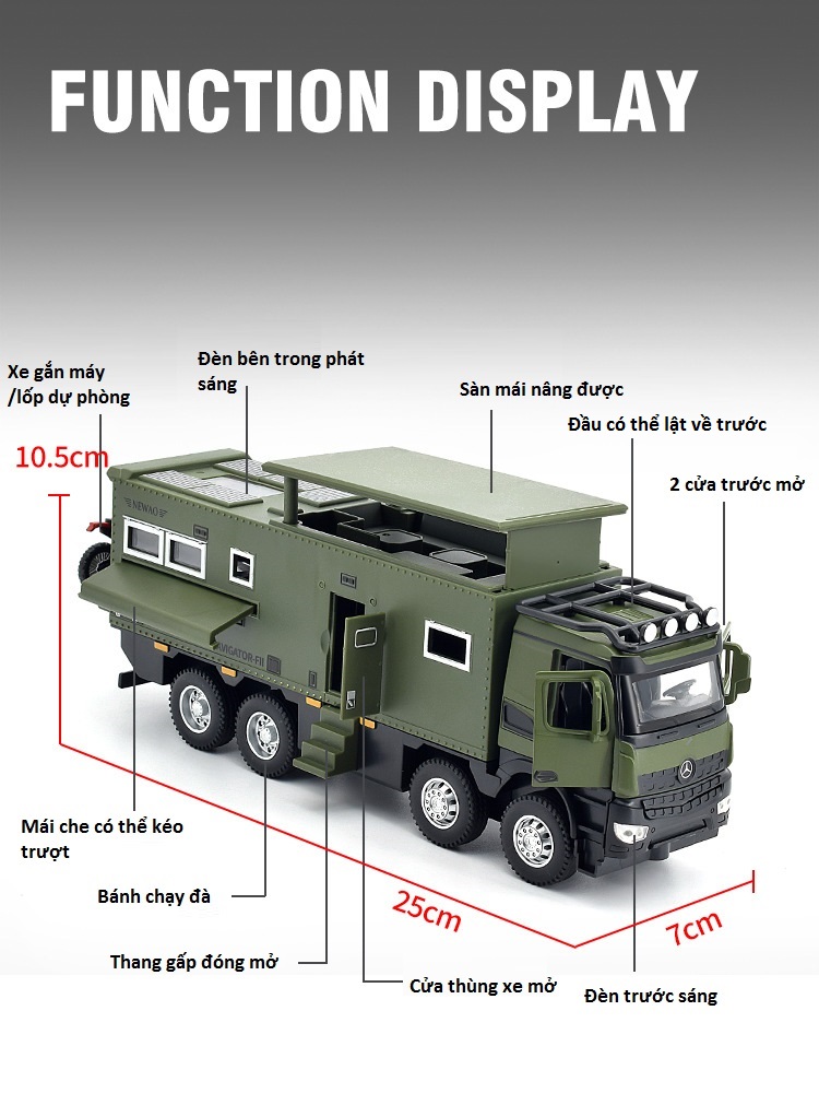 Xe ô tô tải bọc thép OFF-ROAD RV đồ chơi trẻ em mô hình xe bằng hợp kim tỉ lệ 1:32 có âm thanh động cơ và đèn