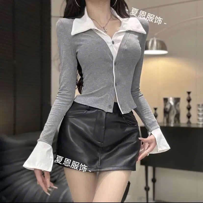 Áo Thun Tăm Phối Cổ Sơ Mi Viền Nổi Bật – Áo Nữ Tay Ngắn Form Dễ Thương Thanh Lịch, Dễ Phối Đồ