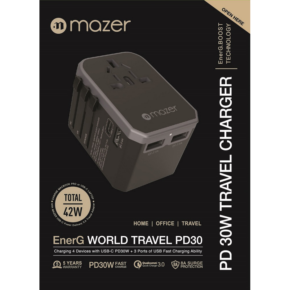 Củ Sạc Mazer EnerG TRAVEL USBX4/USB-C PD45W - Hàng Chính Hãng