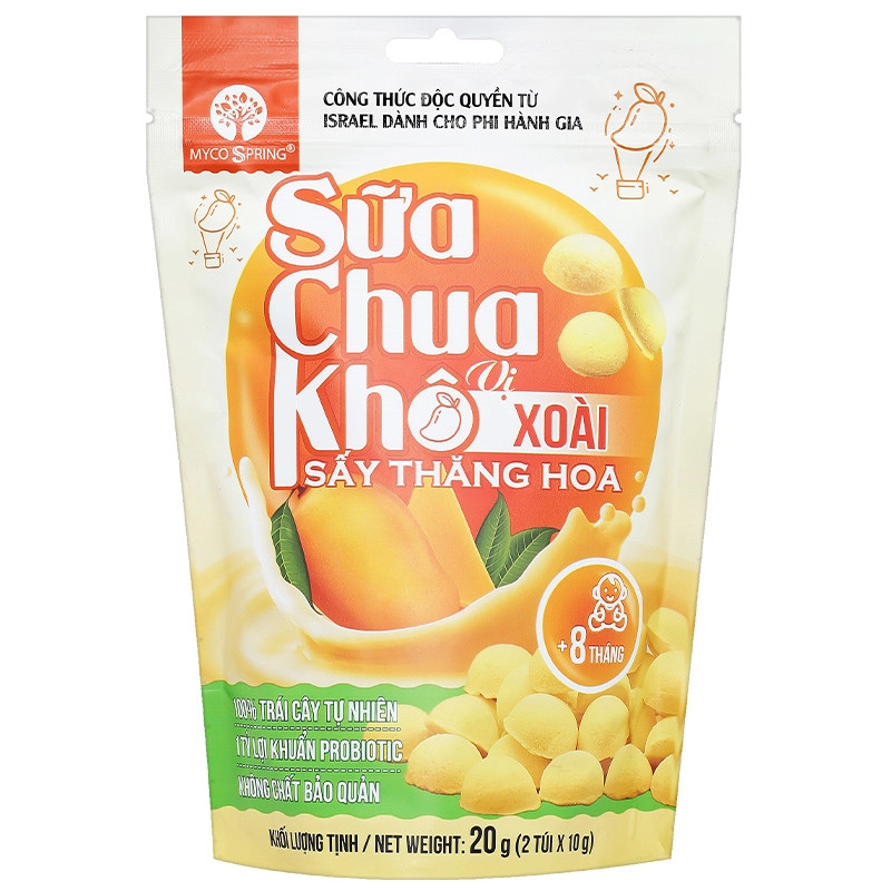 Sữa Chua Khô MycoSpring hoa quả sấy thăng hoa VỊ XOÀI - Hỗ Trợ Tiêu Hóa - Tăng Sức Đề Kháng (20g, 40g)