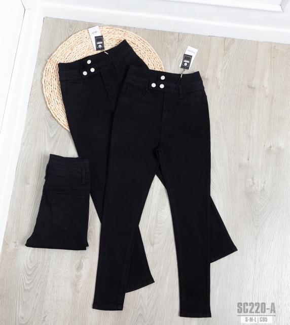 QUẦN JEANS ÔM CO GIÃN LƯNG CAO ĐEN TUYỀN- ảnh thật shop chụp