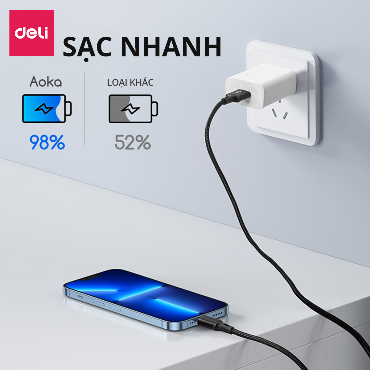 Cap sạc điện thoại DELI- Cap sạc nhanh hàng chính hãng chống cháy nổ VS6032