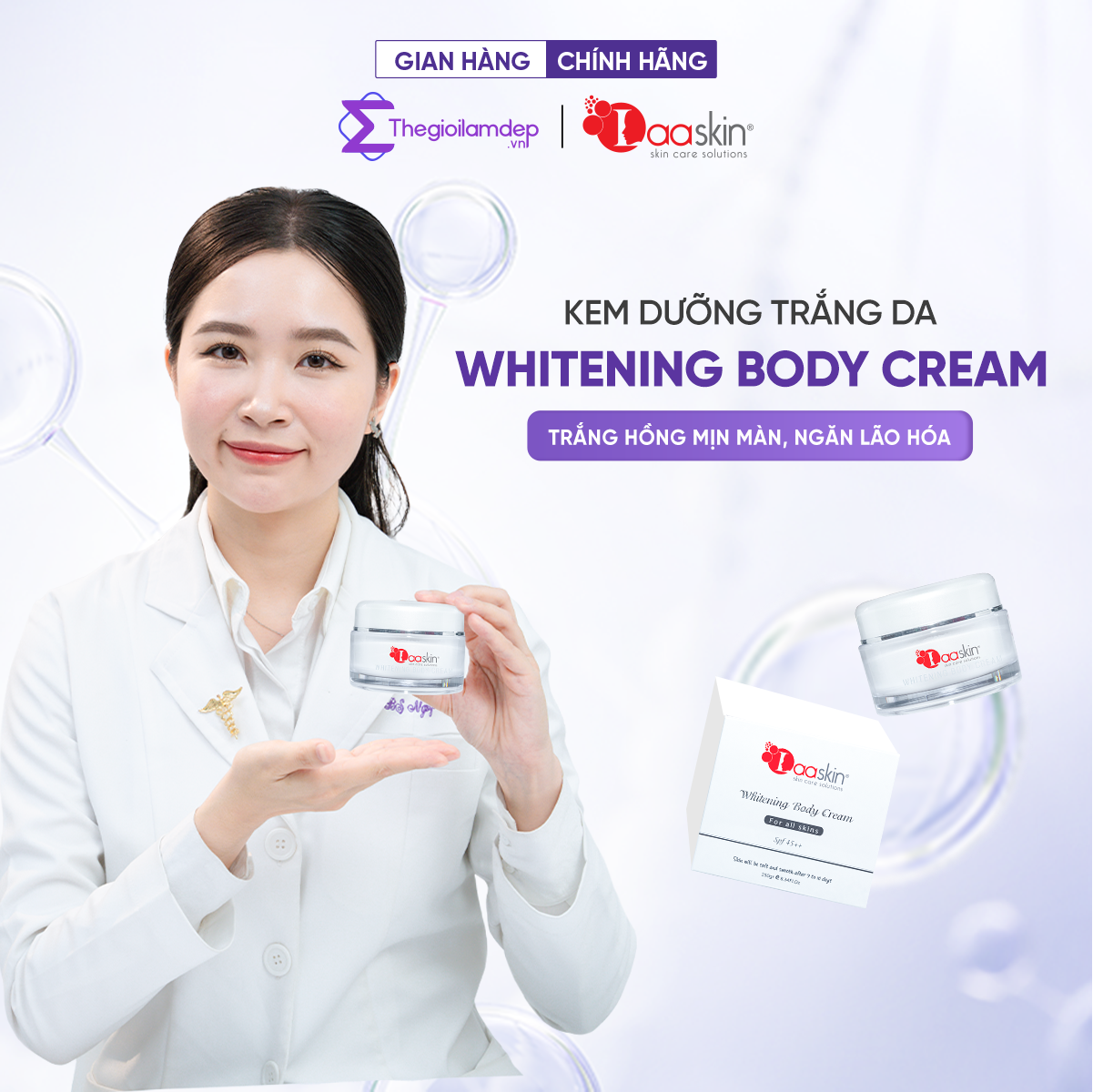 Kem dưỡng trắng da body Laaskin ngăn các vết thâm, độ chống nắng SPF 45++ 250gr