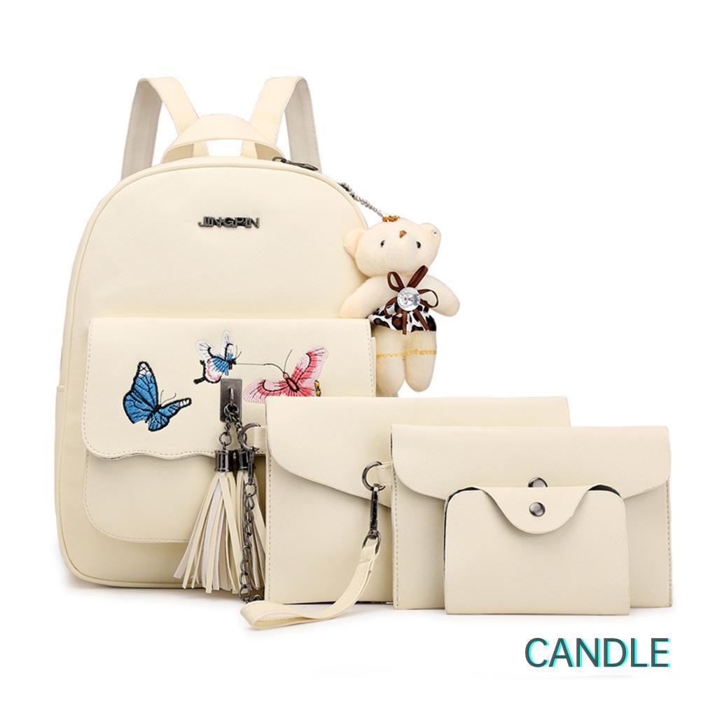Set 4 Ba Lô Túi Ví Nữ Da Pu Thời Trang Hàn