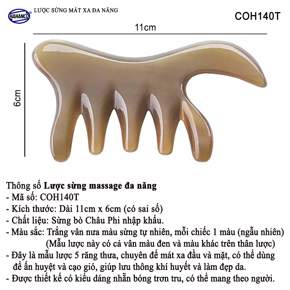 Lược Sừng Đa Năng Chuyên dụng Massage đầu, mặt và toàn thân (Size: M - 11cm) Mát xa làm đẹp da /thư giãn /giúp lưu thông máu - COH140T