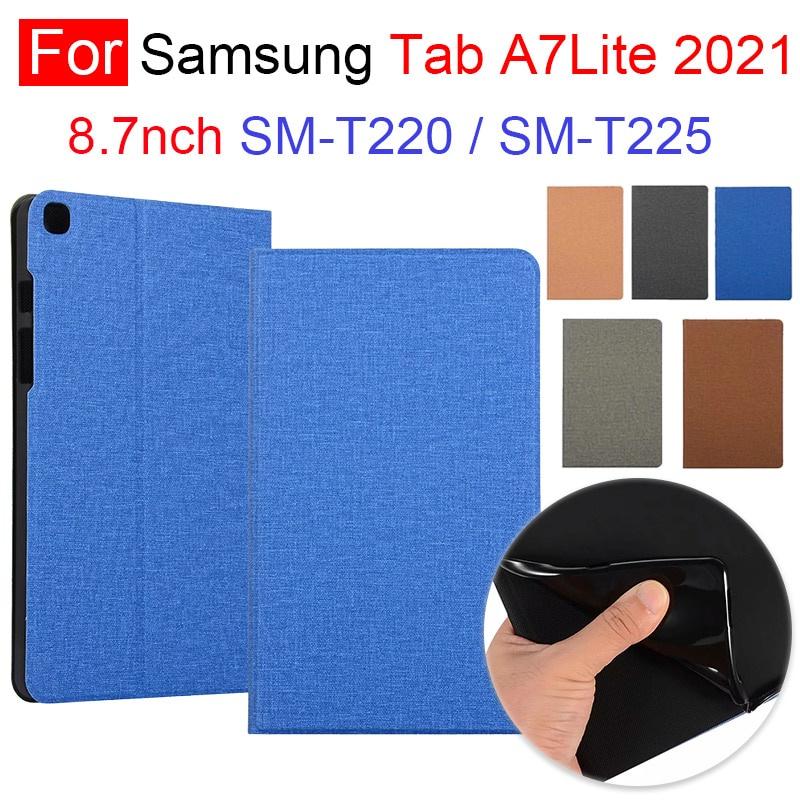 For Samsung Galaxy Tab A7 Lite 8.7inch 2021 SM T220 T225 Cloth Pattern Case Folding Flip Stand Soft TPU Back Cover