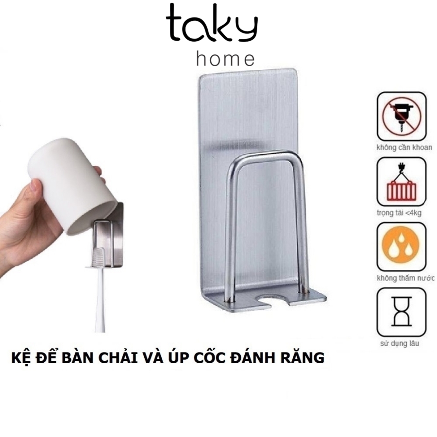 Giá Inox Hiện Đại Để Bàn Chải Đánh Răng Úp Cốc Trong Phòng Tắm, Không Khoan Đục Sử Dụng Miếng 3M Dán Tường. TakyHome 4011