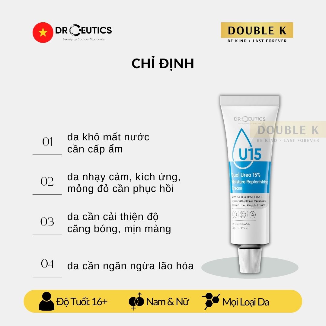 Kem Cấp Ẩm DrCeutics Dual Urea 15% Moisture Replenishing Cream - Phục Hồi Da Mỏng Yếu, Kích Ứng - Double K