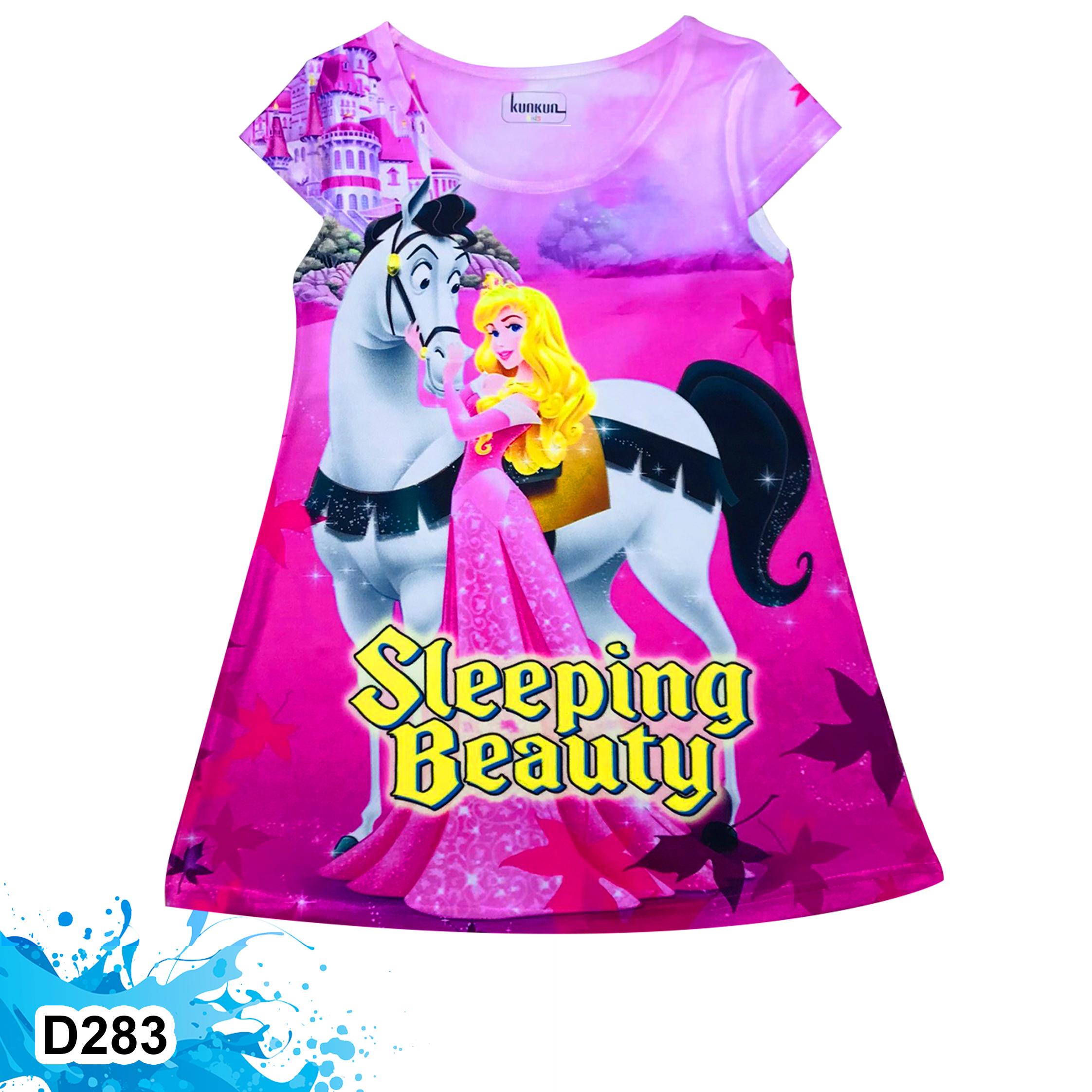 Đầm Thun In 3D cho bé gái hình Sleeping Beauty