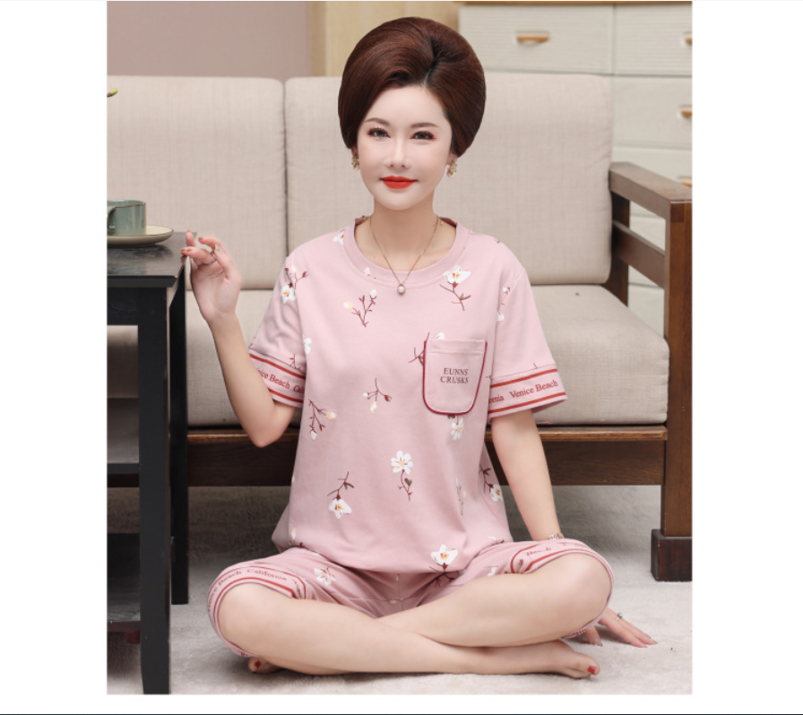 (HÀNG SẴN) Bộ Đồ Ngủ Ngắn Tay Bằng Cotton Cho Mẹ AB06 - Hàng Quảng Châu Cao Cấp