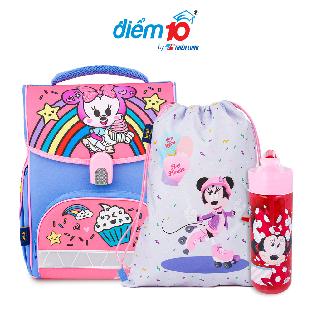 Combo cặp chống gù Thiên Long Điểm 10 Minnie cho bé kèm túi rút bình nước Minnie