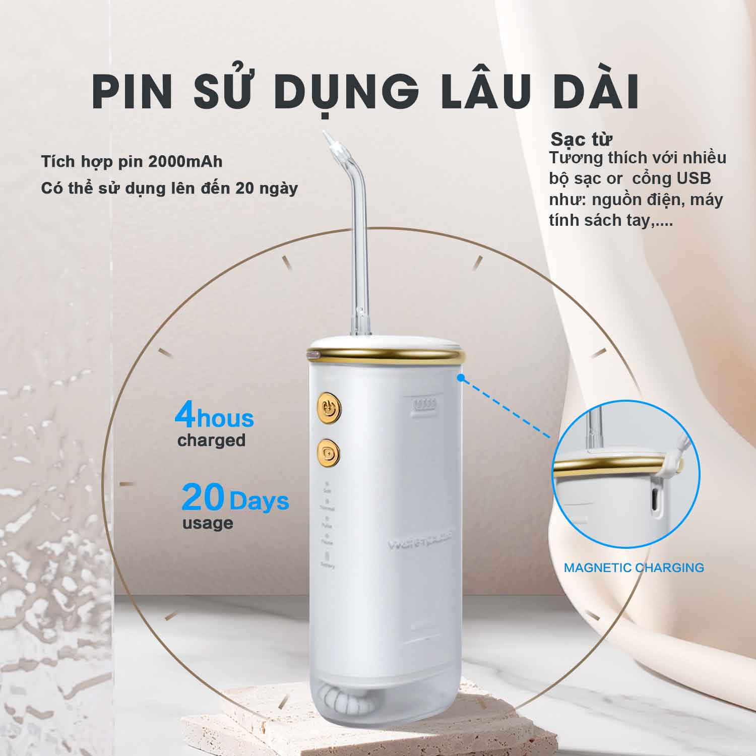 Máy tăm nước du lịch cao cấp WaterPush CY-1000 New Version - Siêu nhỏ gọn - Máy lỗi đổi mới nguyên seal 1 năm tận nhà