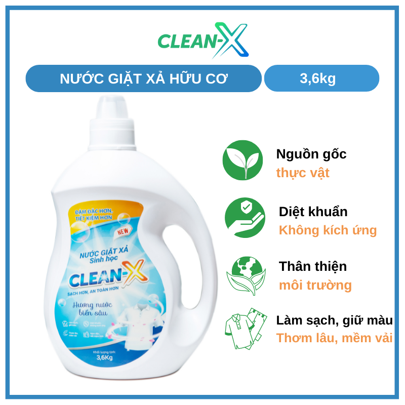 NƯỚC GIẶT XẢ HỮU CƠ SINH HỌC CLEANX CHIẾT XUẤT TỰ NHIÊN HƯƠNG NƯỚC BIỂN SÂU