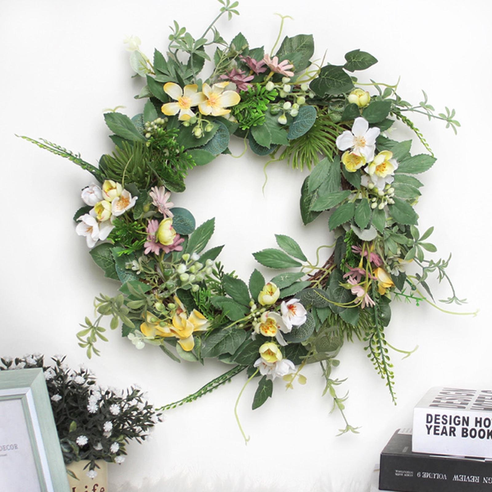 Front Door Wreath Garland Green Leaf Welcome Sign for Home Farmhouse Decor