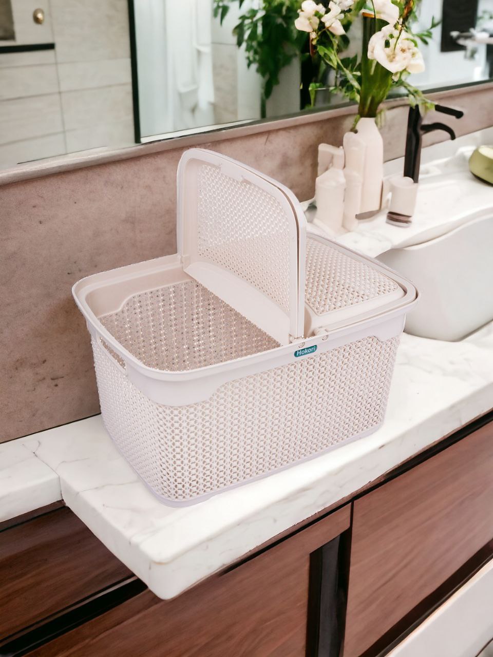 GIỎ LÀN QUAI XÁCH CÓ NẮP HOA MỘC TẤM ĐỰNG ĐỒ CHO MẸ VÀ BÉ ĐI SINH ĐA NĂNG - GIỎ LÀN KIỂU DÁNG MÀU SẮC PHONG CÁCH HÀN QUỐC