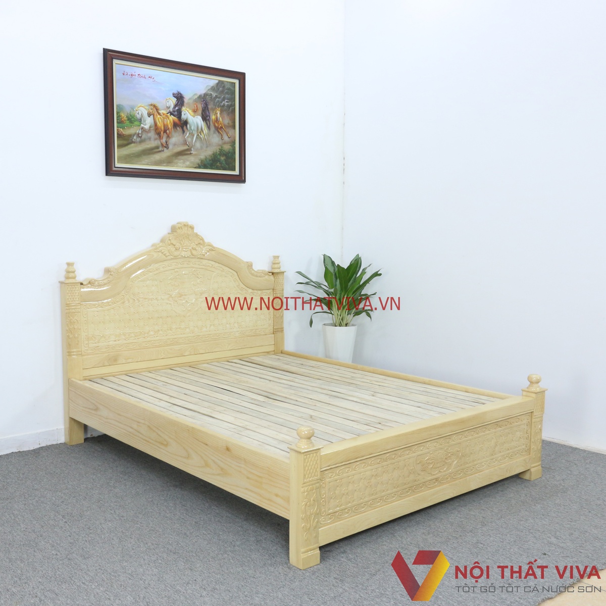 Giường Ngủ Gỗ Sồi Nga Tân Cổ Điển Chạm Hoa Văn Tinh Xảo Đẹp Giá Rẻ