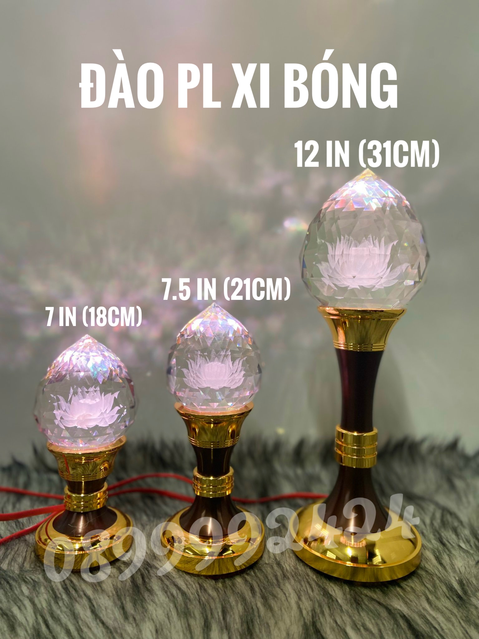 ĐÈN THỜ PHA LÊ CAO CẤP ĐÀO 7 IN  XI BÓNG (18cm) 1 CẶP