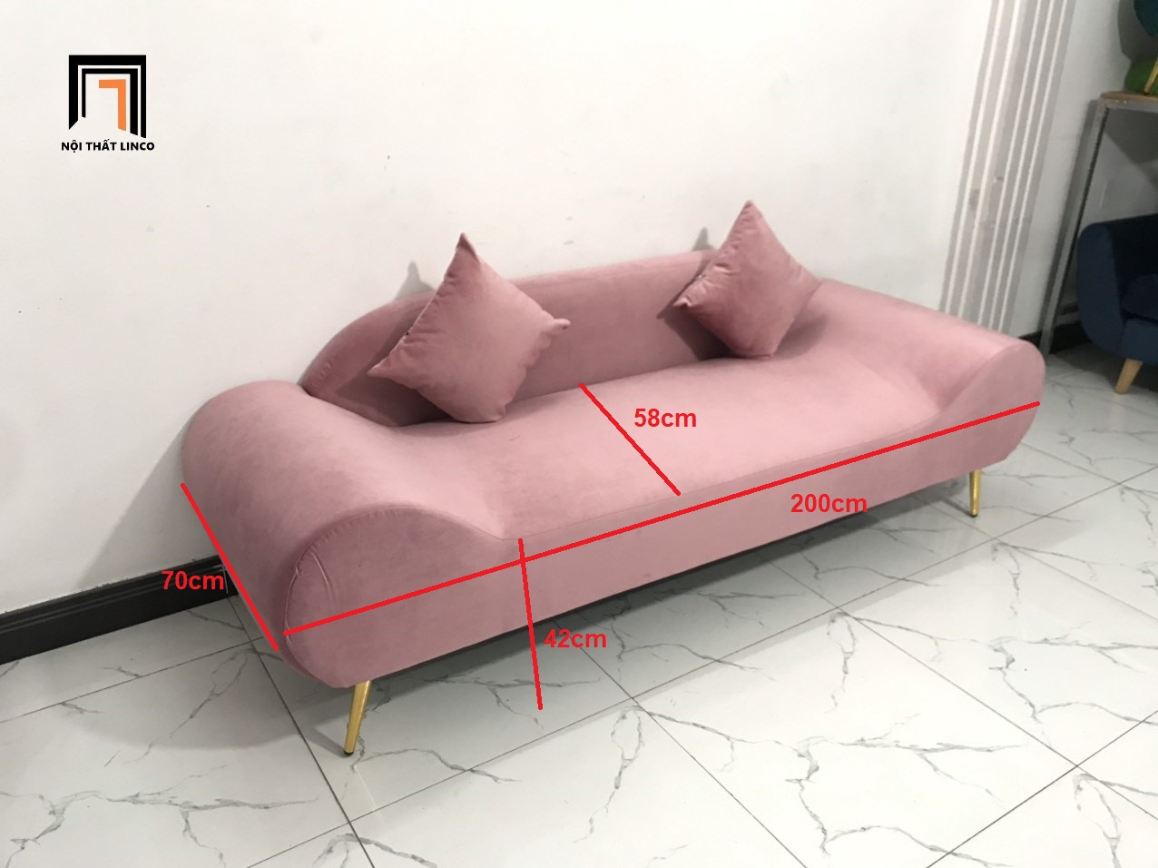 Bộ ghế sofa văng thuyền phòng khách hồng cánh sen nhiều kích cỡ