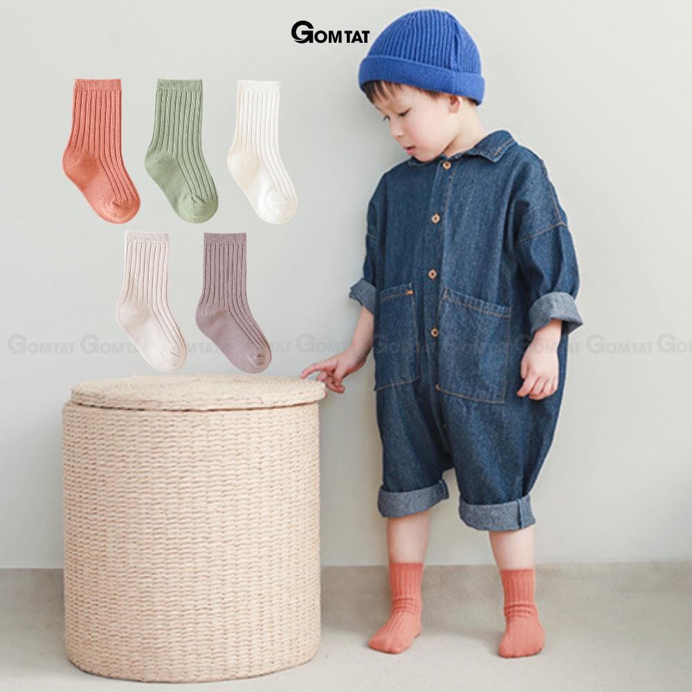 Set 5 đôi tất trẻ em cao cấp dễ thương nhiều màu, vớ trẻ em chất liệu cotton thoáng mát êm chân -TREEM-VIP-BASIC-CB5-006