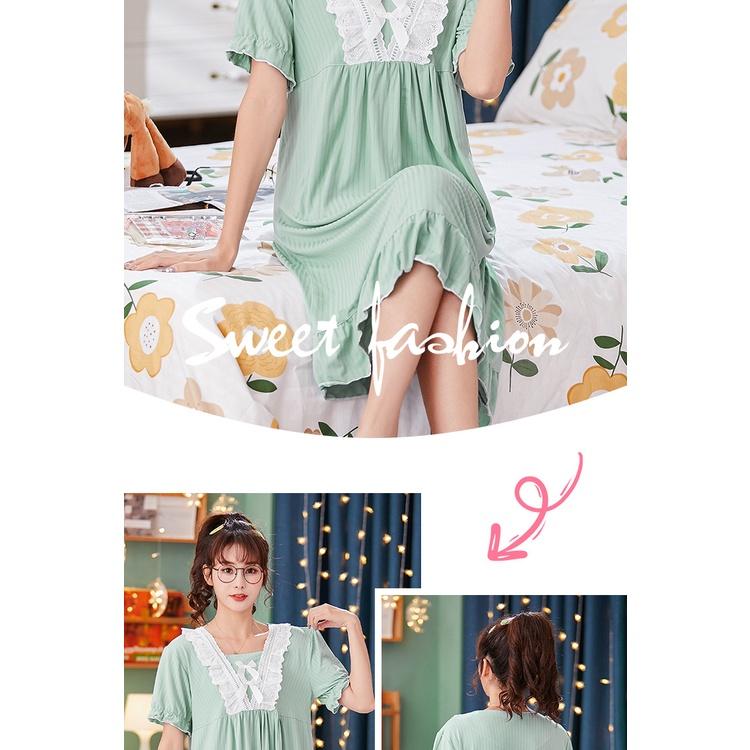 Váy bận nhà đầm bận nhà ngắn tay phong cách công chúa váy ren cổ áo dễ thương BK21
