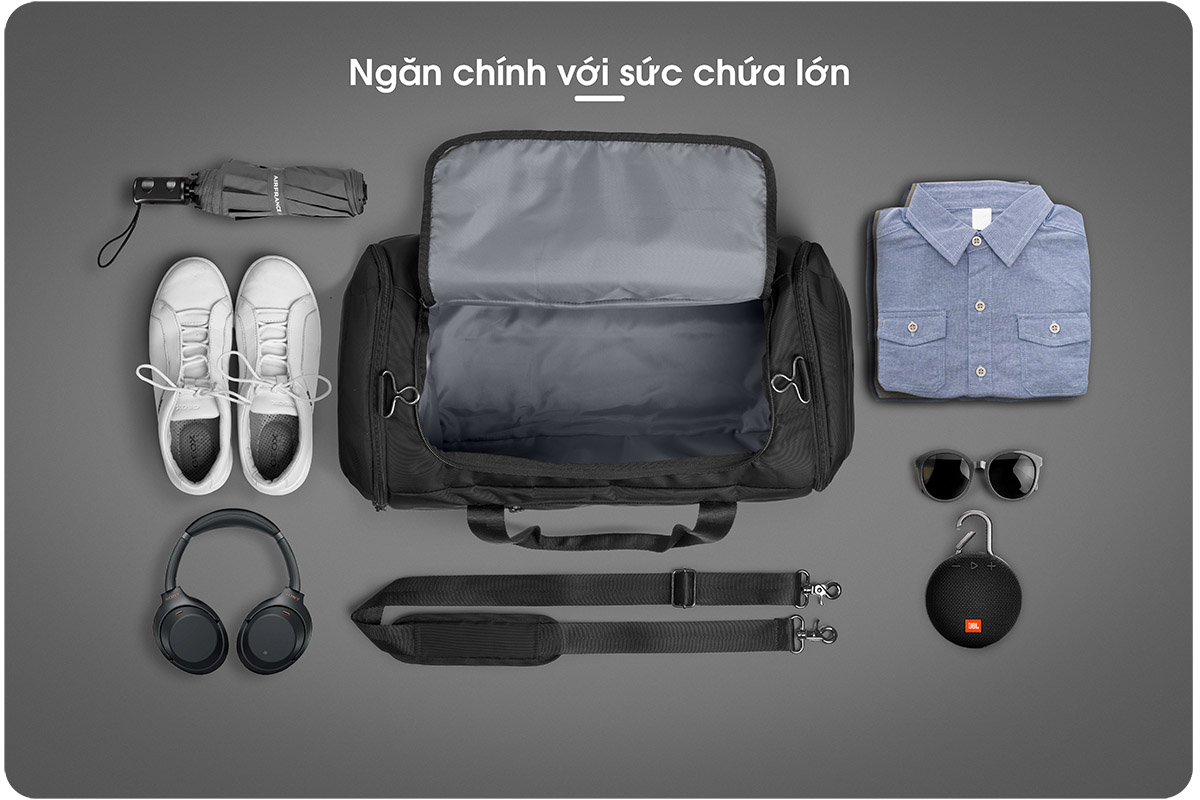 Hình ảnh Túi trống du lịch KINGBAG SKY nhiều ngăn, sức chứa lớn, đế giảm chấn, chống nước tốt, khóa kéo YKK, màu đen - Hàng chính hãng