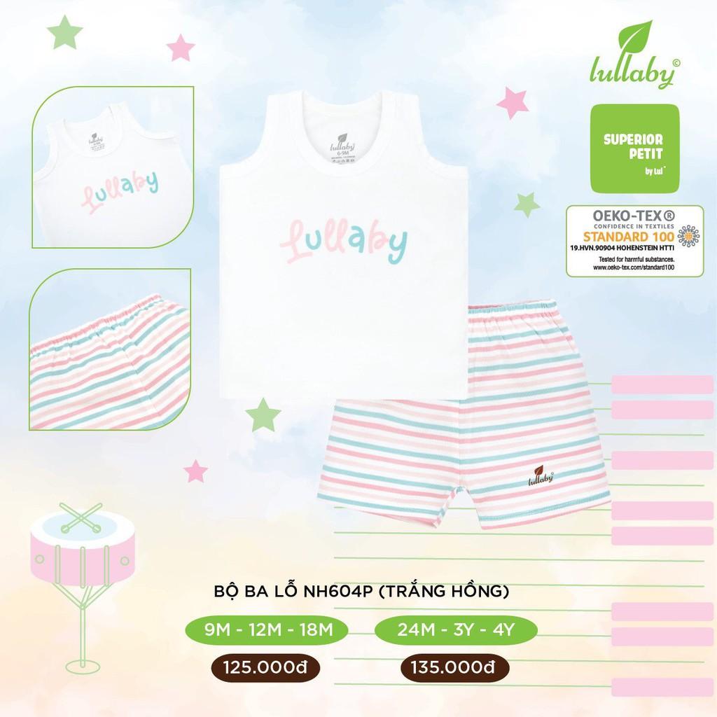 Bộ ba lỗ bé gái peptit Lullaby, bộ quần áo sát nách trẻ em 0-4 tuổi mềm mịn, siêu mát