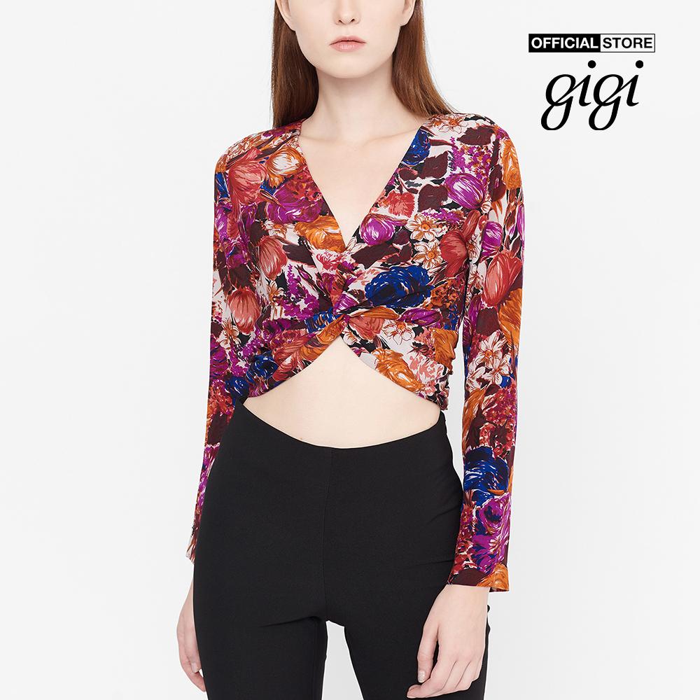GIGI - Áo croptop nữ cổ V tay dài ống loe Interlock Twist G1106211202S