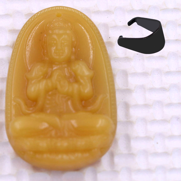 Mặt Dây Chuyền Phật Đại Nhật Như Lai Đá Thạch Anh Vàng Size Nhỏ 3.6cm & Size Lớn 4.3cm - Tặng Kèm Móc Inox - Phong Thủy 868 - May Mắn - Bình An