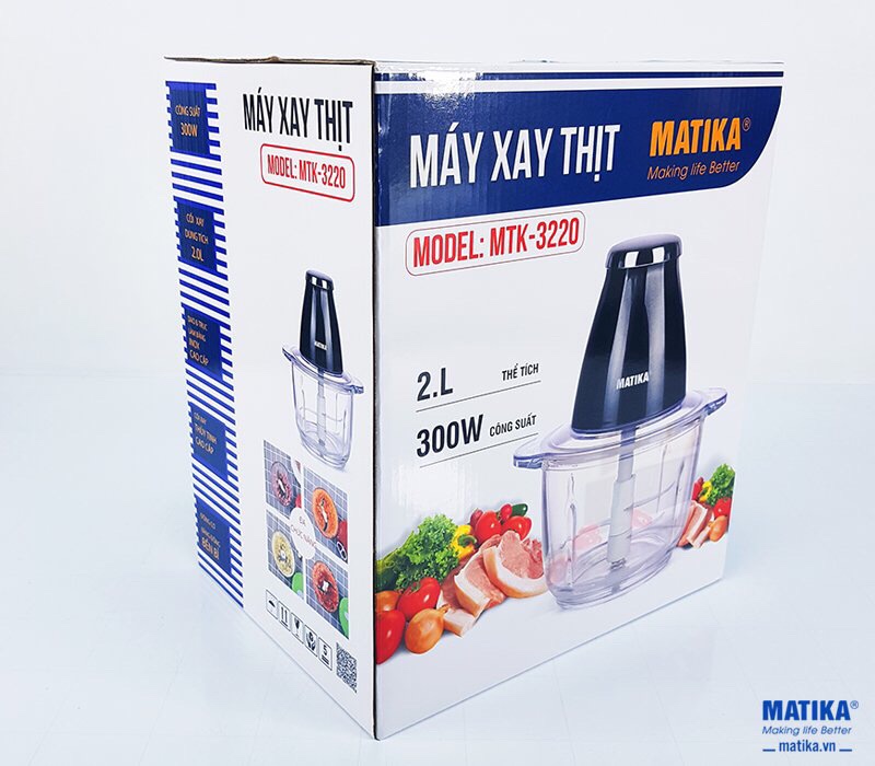 Máy xay thịt Matika MTK-3220 cối thủy tinh 2L công suất 300W- Hàng chính hãng