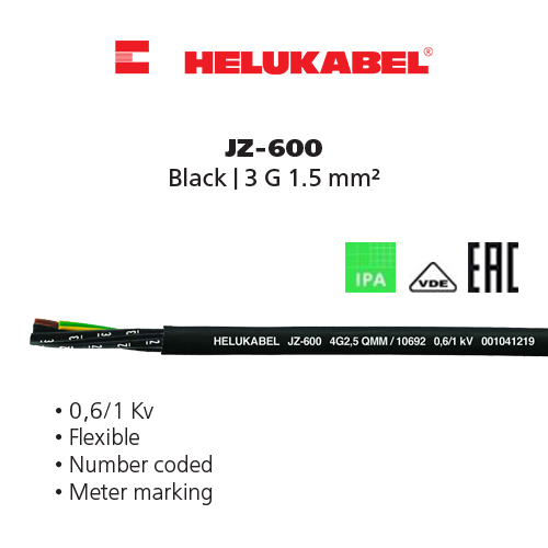 Dây cáp điều khiển HELUKABEL JZ-600 | Black | 3 G 1.5 mm²