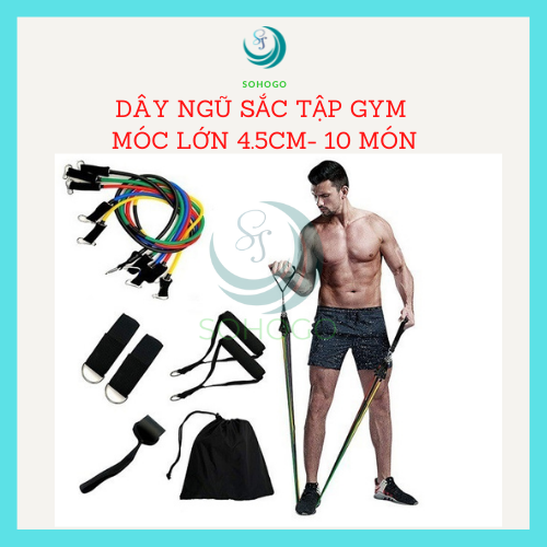 Bộ 5 Dây Ngũ Sắc Đàn Hồi Tập Gym Móc Lớn 4.5cm Chắc Chắn- Bộ Dây Ngũ Sắc Tập Thể Hình Đa năng