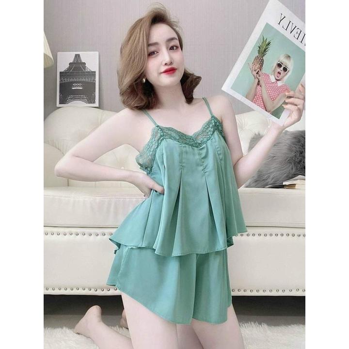 Set đồ ngủ nữ 2 dây quần đùi hở lưng, bộ ngủ mặc nhà sexy