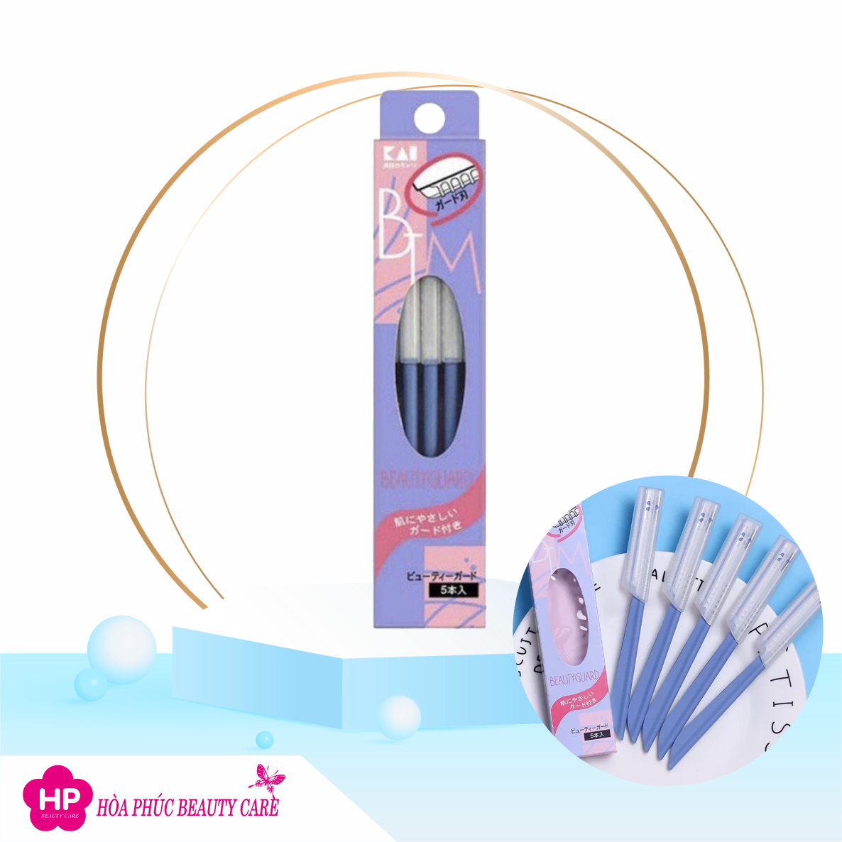 Dao Cạo Lông Mày Lưỡi Thép Có Màng Bảo Vệ Dành Cho Nữ Kai Kazor BTM Beauty Guar 00661 (Set 5 Cây)
