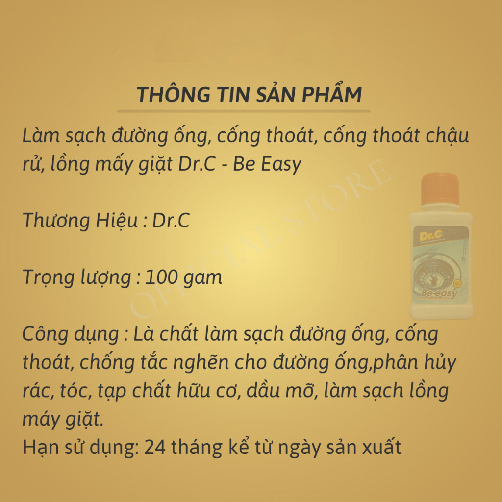 Bột Thông Cống Làm Sạch Đường Ống Cống Thoát Chậu Rửa Lavabo Lồng Máy Giặt Thông Bồn Cầu DrC Beeasy 100 Gam