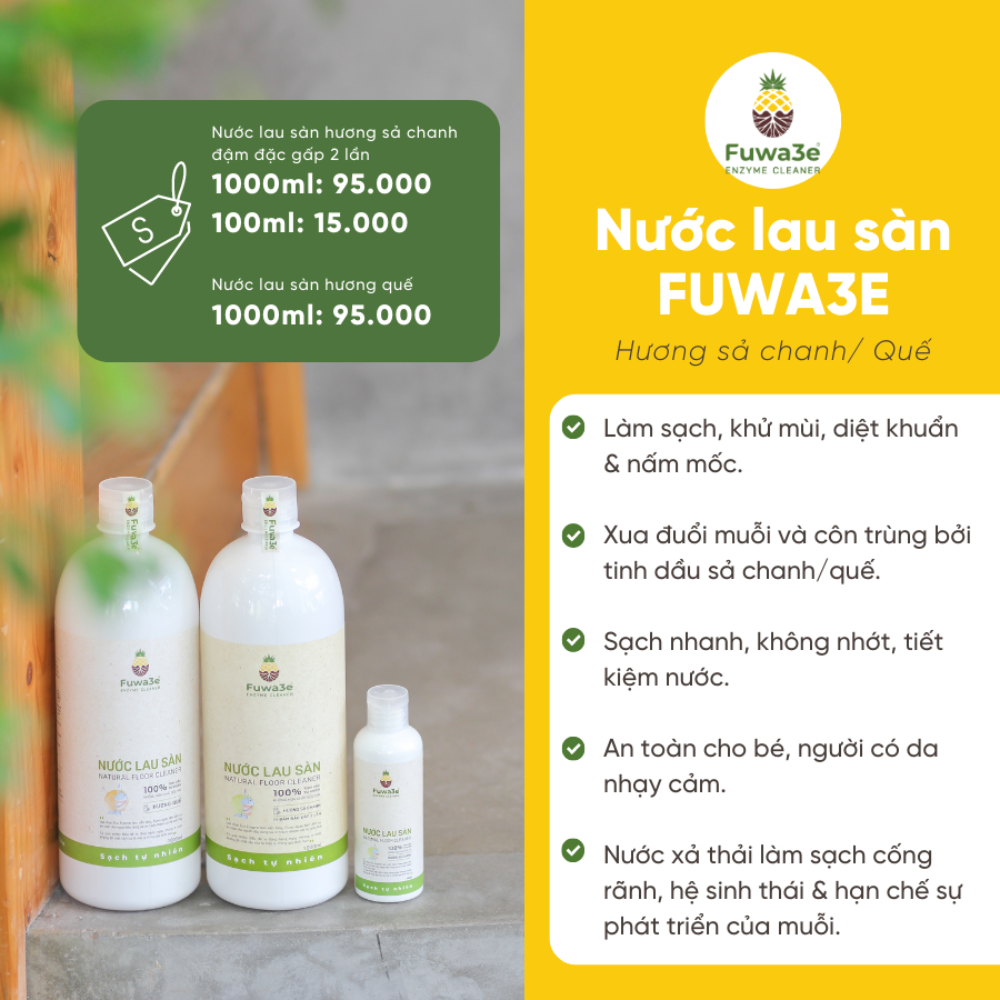 Nước lau nhà sả chanh Fuwa3e hữu cơ lau sàn đuổi muỗi kiến đậm đặc 1L