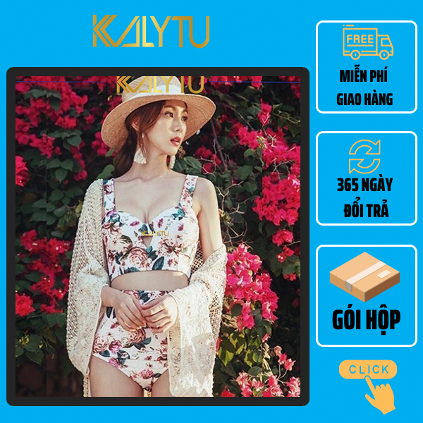 Bikini 2 mảnh đồ bơi nữ tắm biển QUẢNG CHÂU họa tiết hoa 3D cột nơ sau - KALYTU