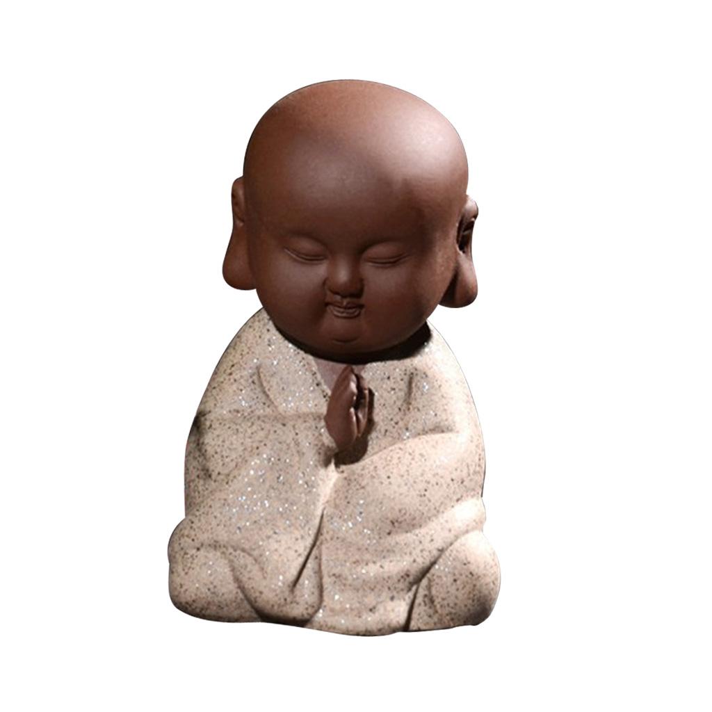 Ceramic Small Buddha Statue Small Monk Figurine Tea Pet Decor