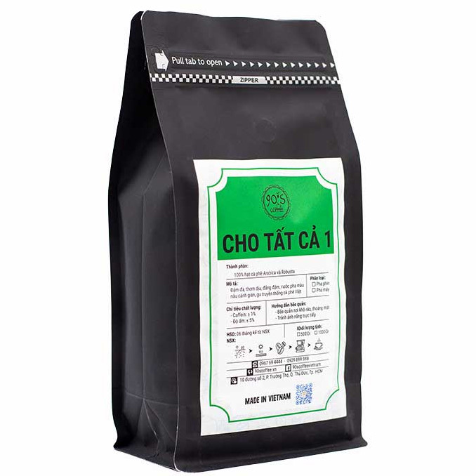 Cà Phê Rang Xay Nguyên Chất - 90S Coffee Vietnam | Cà Phê Cho Tất Cả 01 | Công Thức Phối: Arabica + Robusta | 100% Cà Phê Sạch | Đậm Đà - Đắng Nhẹ