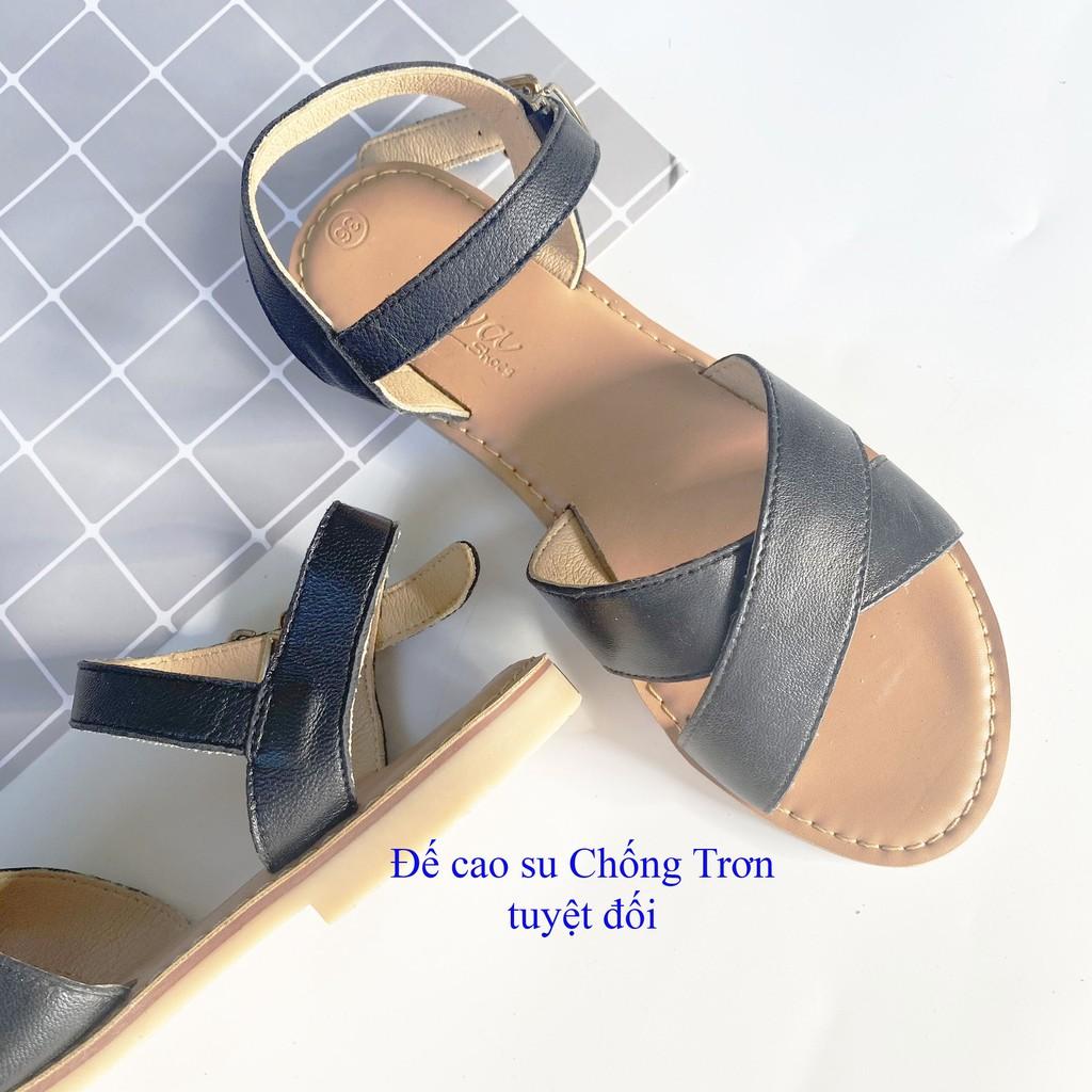 Sandal Nữ đẹp quai ngang da THẬT 2 quai phù hợp đi học , công sở hàng ngày HISHOO có bigsize S006