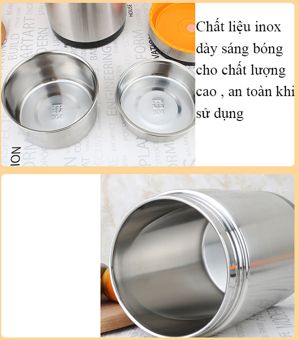 CaMen Hộp Đựng Cơm Giữ Nhiệt Inox 304 1400Ml 3 ngăn Chống Tràn