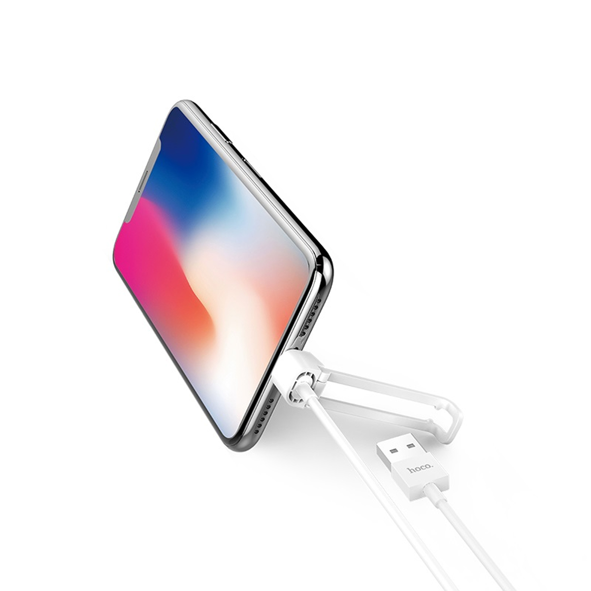 Cáp Sạc Có Gá Đỡ Lưng Hoco X31 Lightning Dành Cho Iphone + Tặng 5 Dây Quấn Cáp - Chính Hãng