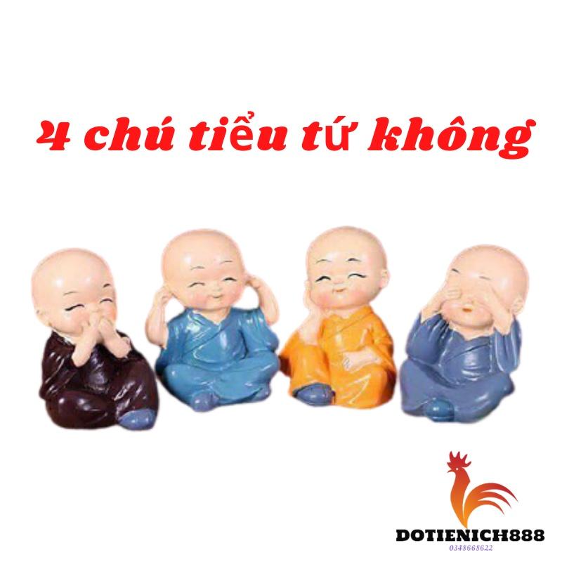 Bộ 4 tượng chú tiểu bốn hòa thượng tứ không mini để bàn làm việc đẹp bằng sứ an lạc