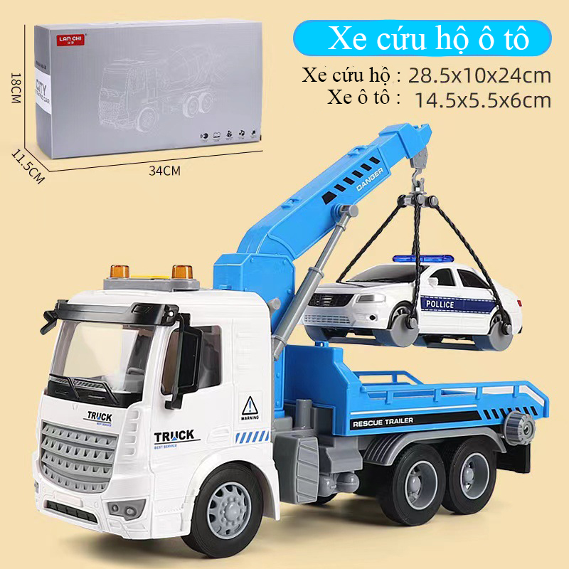 Đồ chơi xe cứu hộ ô tô KAVY PF0754 có rơ móc xoay chuyển kèm nhạc và đèn chạy đà