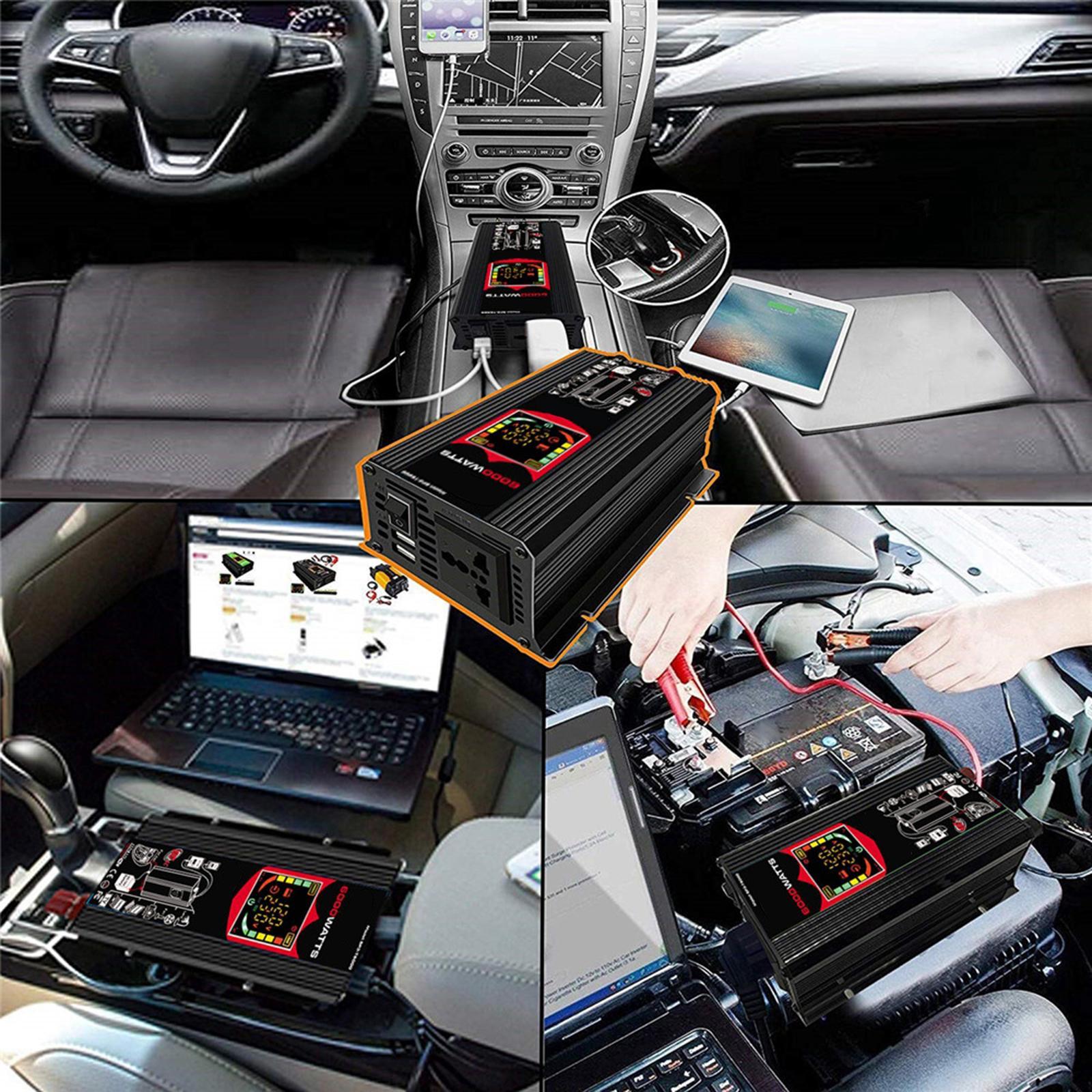 500W DC 12V /220V Inverter with 2 USB Charging Ports, Power Converter with 2 AC Outlets Battery Clip Charger, Car Adapter
