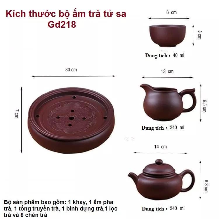 Bộ ấm trà tử sa gốm sứ cao cấp ( bao gồm 12 chi tiết), có kèm khay, bộ ấm chén pha trà - gd218