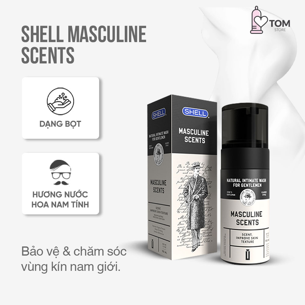 Dung dịch vệ sinh nam dạng bọt, hương thơm nam tính Shell Masculine Scents - Chai 100ml